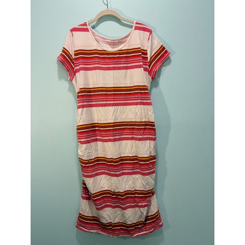 Isabel Maternity Ingrid & Isabel Pink Striped Ruched Side Midi Dress XXL